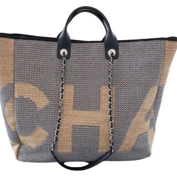 Chanel Black and Brown Large Deauville Logo Shopping Tote 19S Spring/Summer - Picture 4 of 12